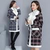 Winter Lamb Wool Woolen Coat Thick Plus Velvet Warm Cotton Coat Women Long Grid Parker Overcoat Plus Size Cold Trench Coats