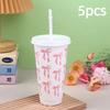 1/3/5 pack Kawaii Bow Reusable Party Cup, Coffee Juice with Straw and Lid, Cute Teacup with Straw Plastic Cup Summer Gift