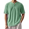 Men's Summer Solid Color Stripe Texture Button Collar Short Sleeve Tops Men's Casual Loose Fashion Tops