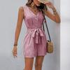 Casual V Neck Striped Sleeveless Straight Leg Women Summer Jumpsuit