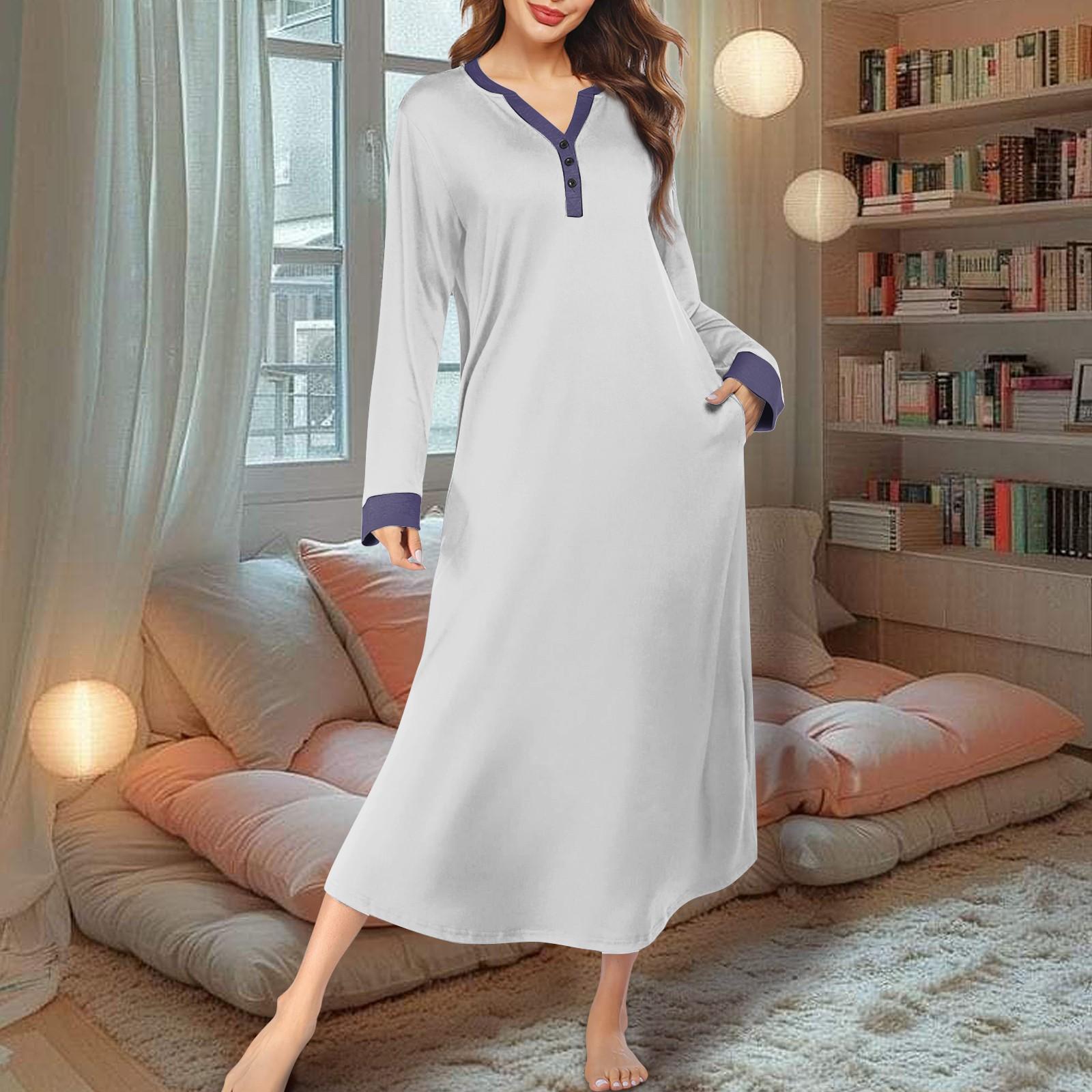 

Женская ночная рубашка, длинный халат, пижамное платье с V-образным вырезом и карманами L
