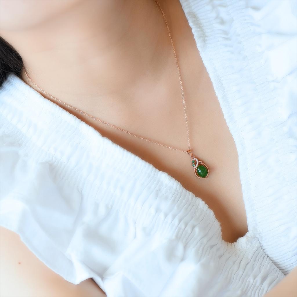 Hotan Jade S925 Silver Inlaid Egg Face Pendant for Women