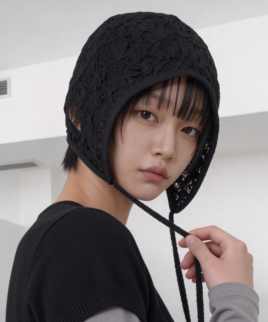 Eondeokeonteulolseutyudio Lace Summer Aircraft Cap Aviator Hat / Double Lace / Black