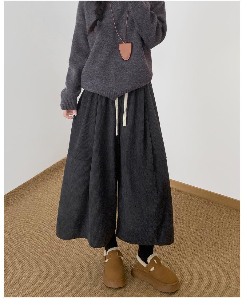 Women's High-Waist Corduroy Wide-Leg Lantern Pants - Autumn/Winter Casual Style