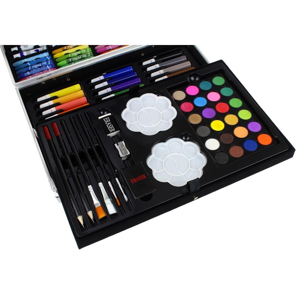 Art Set for Painting, Crayons, Paints, Case, 144 Pieces, Blue