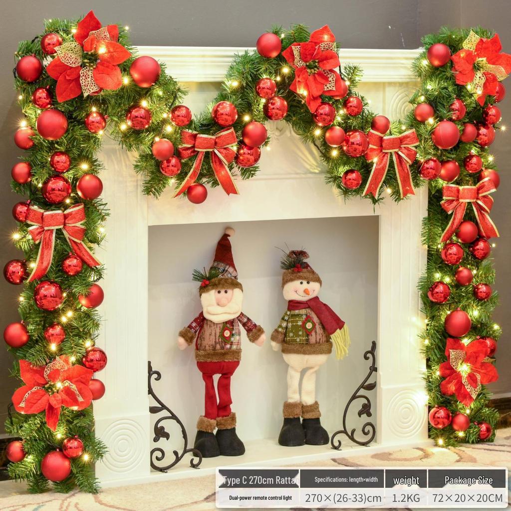Christmas Glimmer: Garland Set for Tree, Window, and Fireplace with Flocked Leaf Ornaments