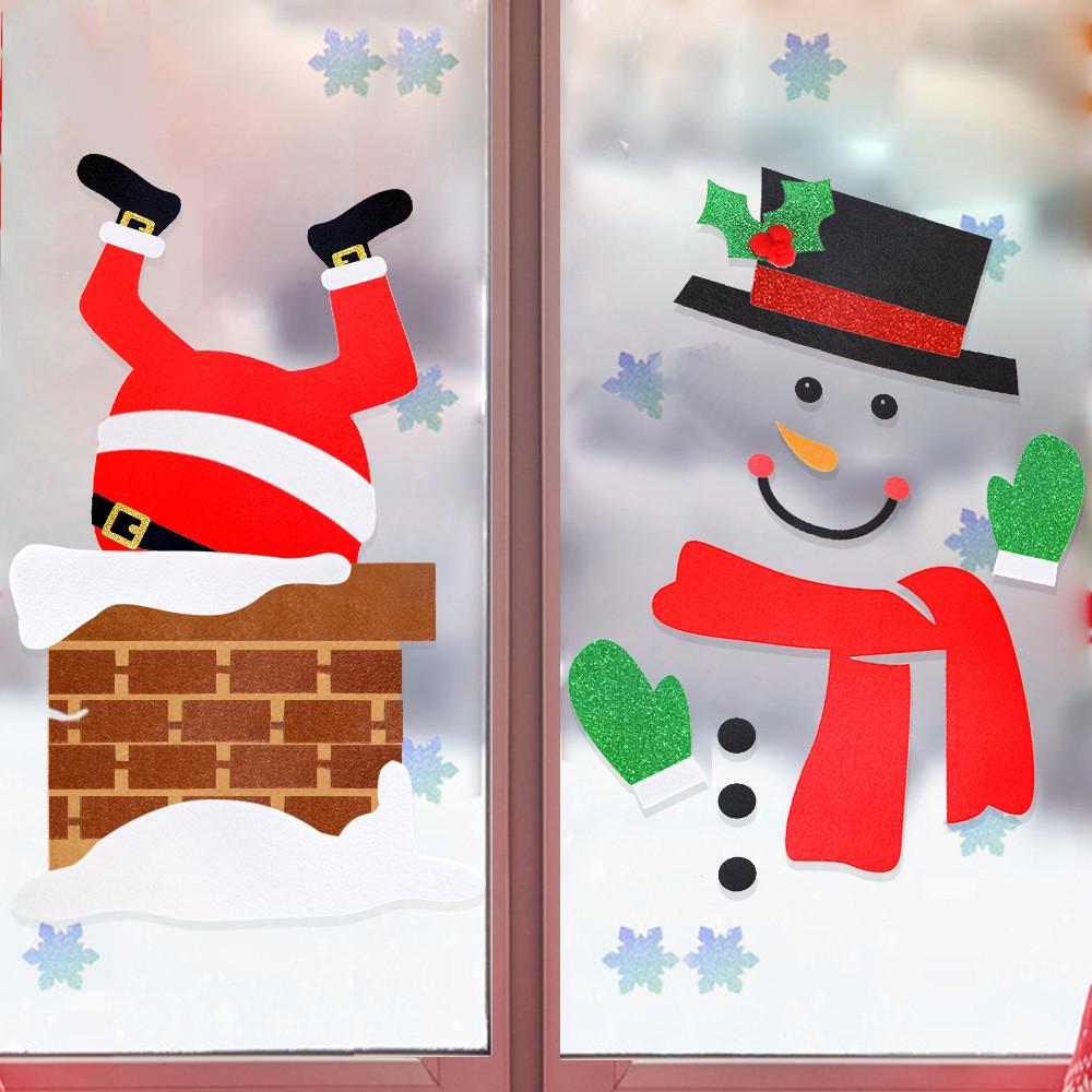 Christmas Nonwoven Attractive Fabric Door And Window Stickers With Joyful Designs Snowman