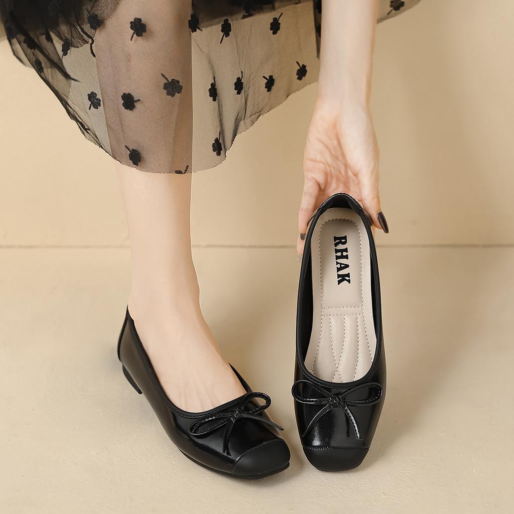 Fashion Silver/Gold Bowtie Ballet Shoes Woman 2025 Spring Flats Ladies Shallow Slip On Loafers Office Dress Moccasins Pig Toe Ballerinas