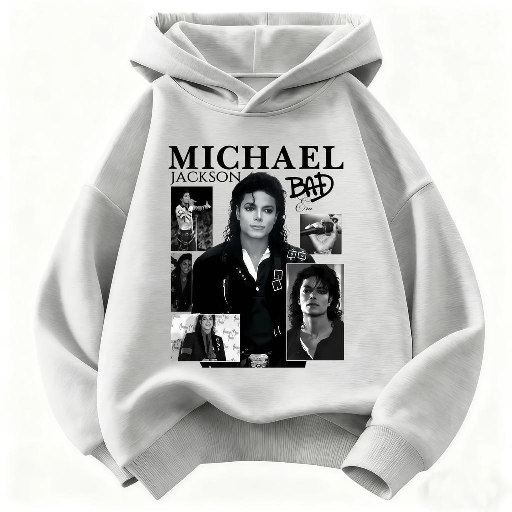 2026 Felpa con Cappuccio per Bambini Michael Jackson Who's Bad Album Ritratto Stampa Pullover Bambini Ragazzi Ragazze Moda Felpa Casual
