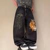 2026 Vintage Washed Embroidered Denim Jeans Men - High Waist Loose Straight Cut Casual Trousers