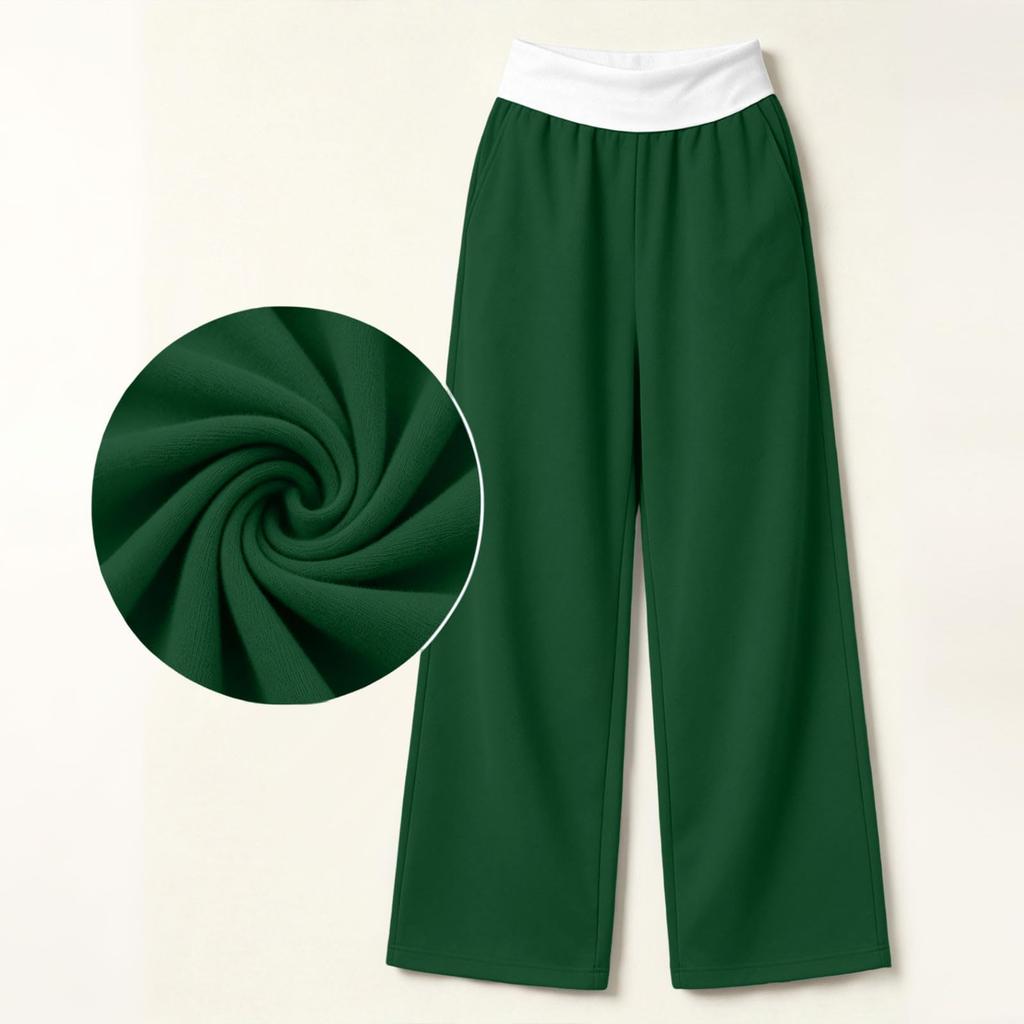 Women's Casual Color Block High Waist Loose Wide Leg Sweatpants