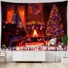 Neon Fireplace Tapestry Wall Hanging Christmas Tree Gift Socks New Year Atmosphere Background Cloth Witchcraft Home Decor