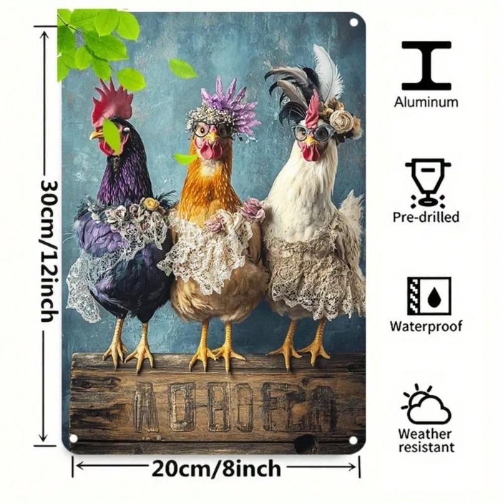 Vintage Metal Chicken Poster, Wall Art for Home Decor