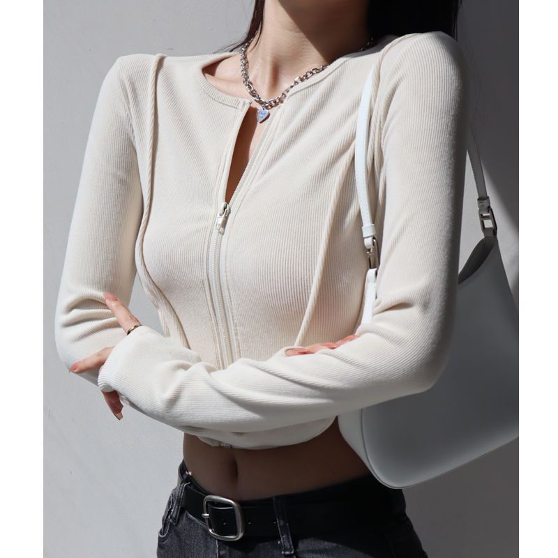 Sexy Zipper Elegant T-shirts For Women High Waist Tees Workout Cycling Sports Tops Girls Casual T-shirts
