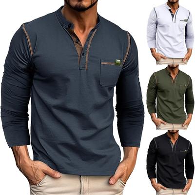 2024 Mens Spring Summer Long Sleeve Solid Pockets Polo Shirts Letter Stripe Stitching Raglan Sleeve Tops Tees Pullover T-Shirts