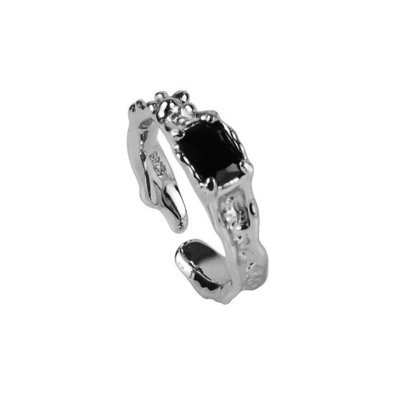 Stylish Adjustable Open Ring For Women With Unique Design And Elegant Black Zircon Stones
