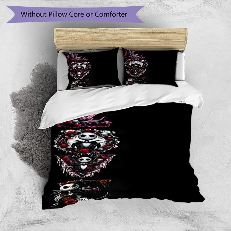 3pcs Duvet Cover Set (1*Duvet Cover + 2*Pillowcase, Without Core), The Nightmare Before Christmas Print Bedding Set, Bedroom Decor, All‑Season, Birthd