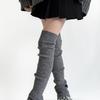Women Japanese Ribbed Knitted Leggings Gaiters with Slit Buttons Harajuku Aesthetic Thigh High Leg Warmer Footless Socks