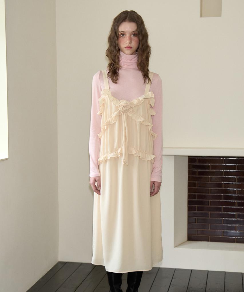 Salon De Yon Corsage Point Ruffle Sleeveless Dress_ Ivory