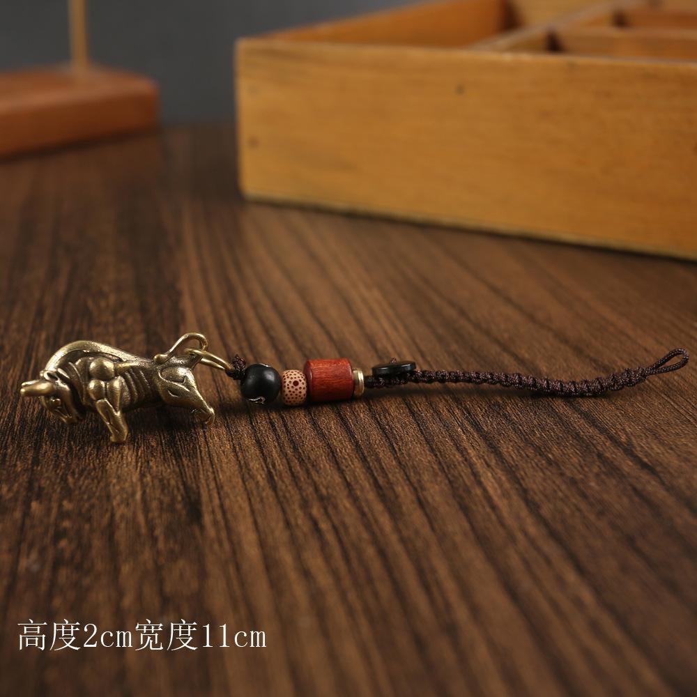 Brass Zodiac Keychain Pendant Zodiac Cow Car Bag Pendant Five Emperors Money Cow Copper Products