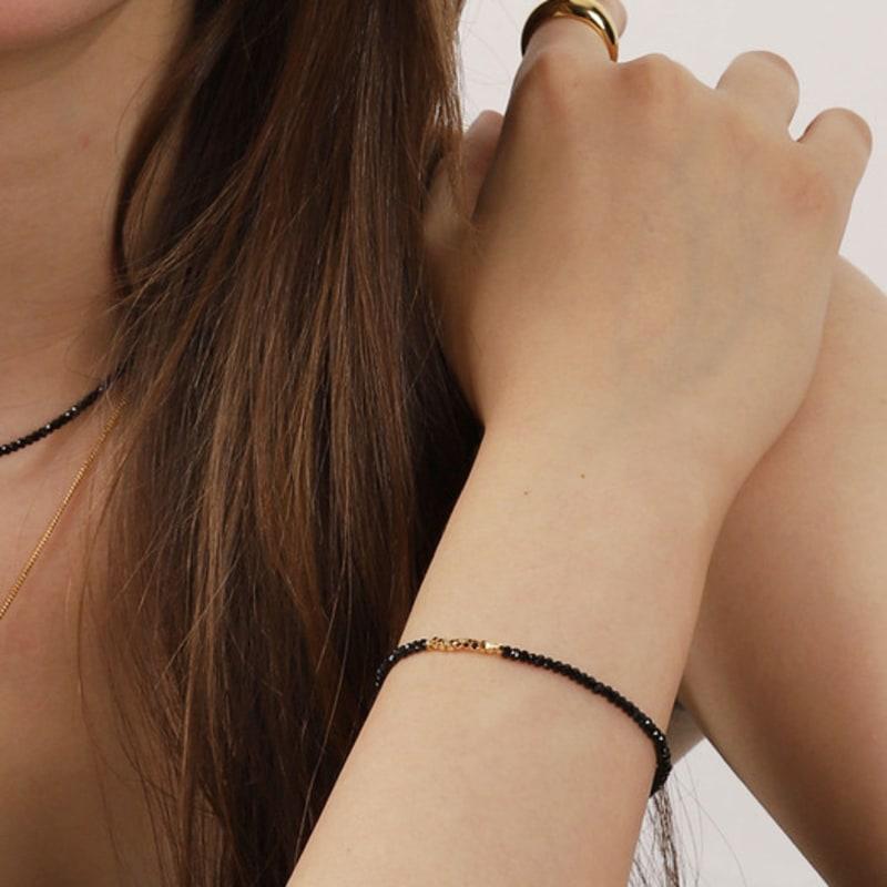 Ozel Silver925 Black Spinel Bead Bracelet PS007-1B