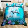 Whales King Queen Duvet Cover Ocean Animal Bedding Set Seaweed Starfish Marine Life Quilt Cover Blue Polyester Comforter Cover