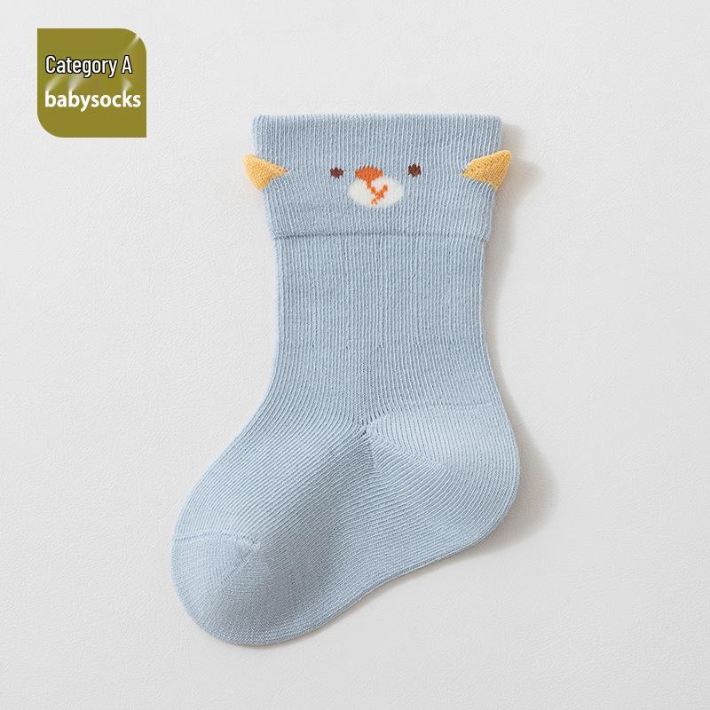 Spring & Summer Thin Combed Cotton Baby Socks, 0-1 Year, Cartoon 3D, Seamless Mid-Calf with Loose Cuff