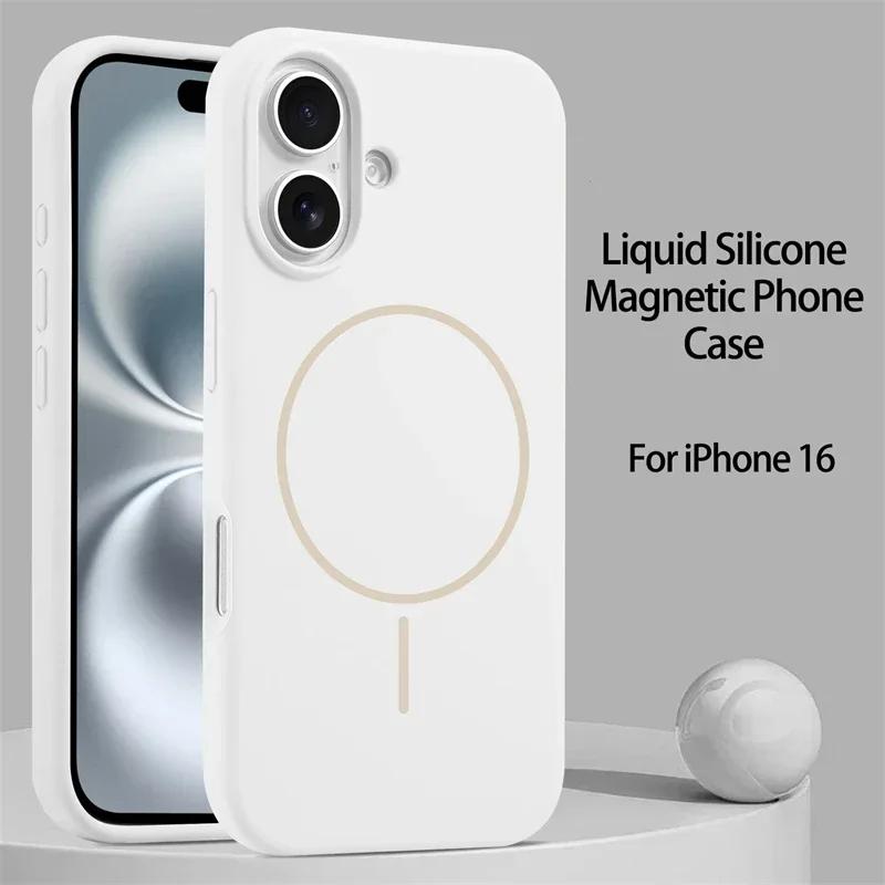 Flytande silikonfodral för iPhone 16 15 14 13 12 Pro Max Plus Magnetisk trådlös laddare för Magsafe Stöttåligt bakstycke