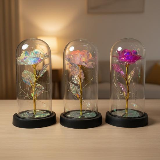 Preserved Rose in Dome with LED Light Artificial Eternal Rose Flower Gifts for Her Mom Women Valentine's Day Mother's Day Christmas Birthday Gift
