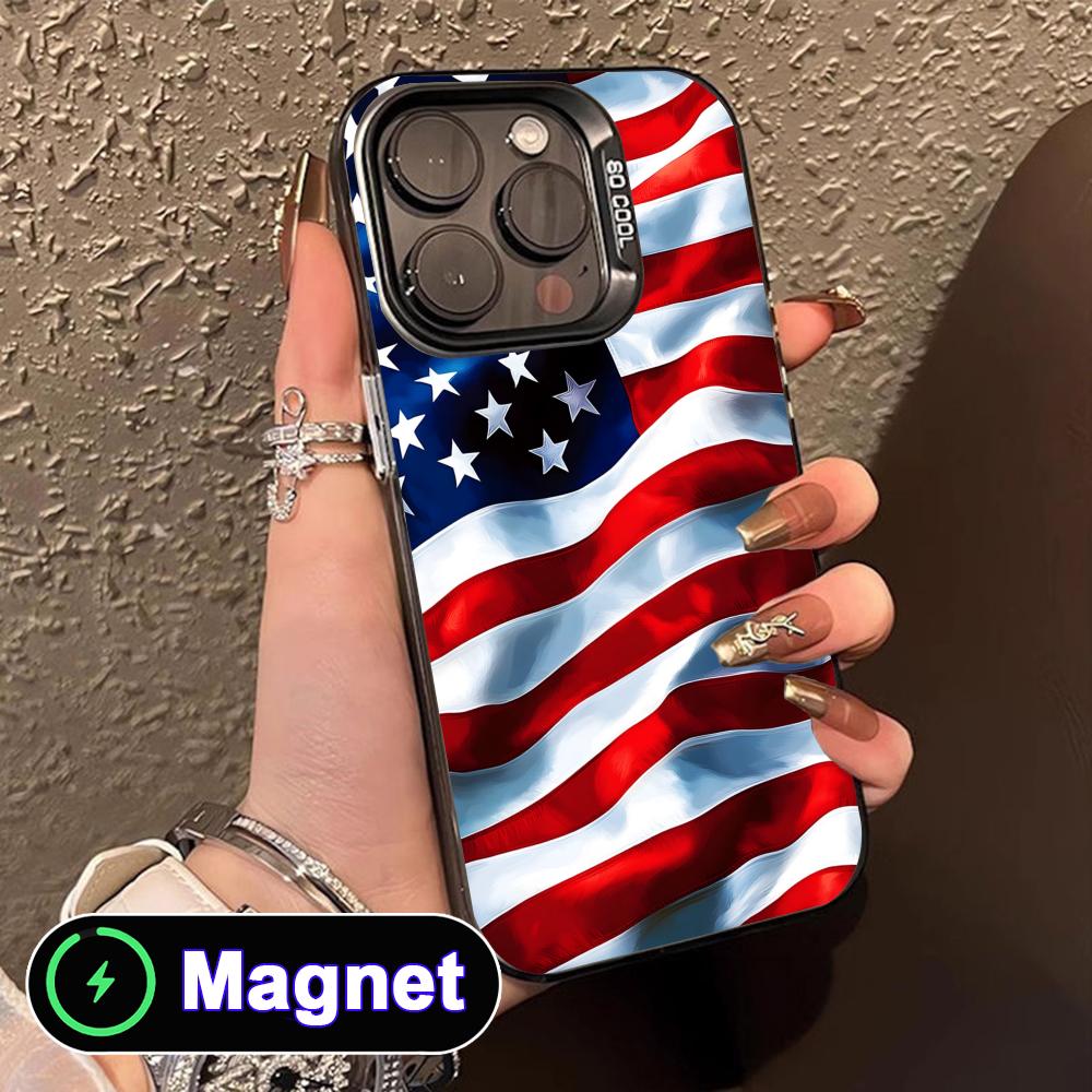 USA America Flag Translucent MagSafe Mobile Phone Case for iPhone 17 16 15 14 13 12 11 Air Pro Max Plus Colorful Cover