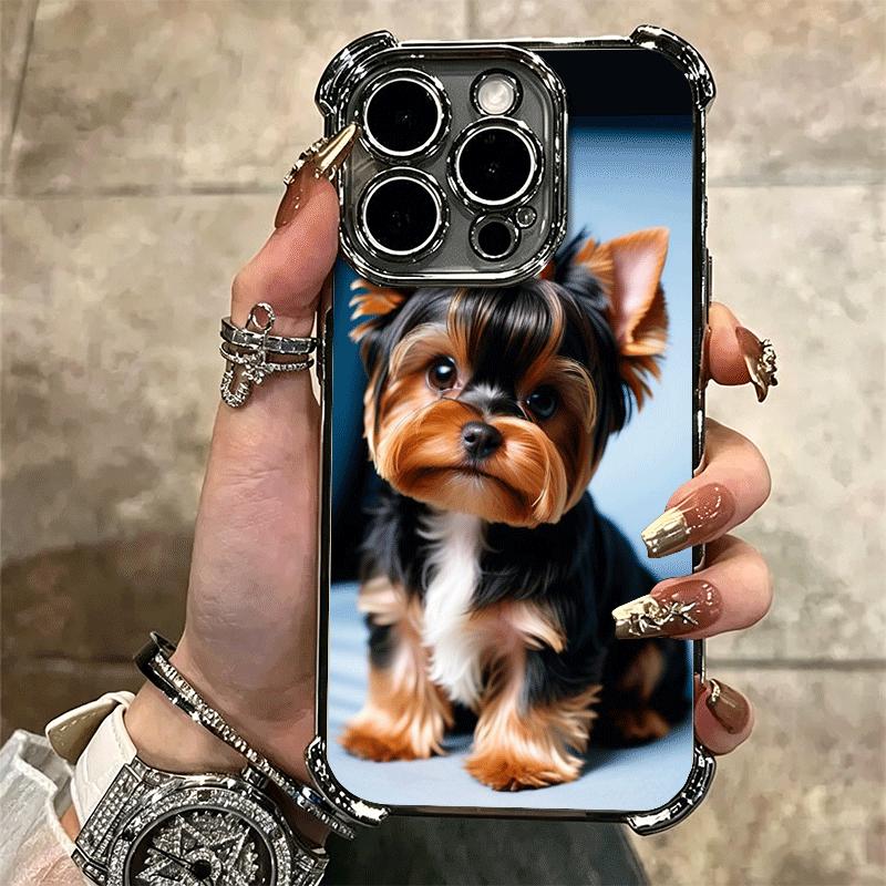 Yorkshire Terrier Dog Plating Phone Case For Iphone 16 17 Pro Max Air 16E 14 15 Plus 12 13 Mini Anti-Fall Airabag Cover