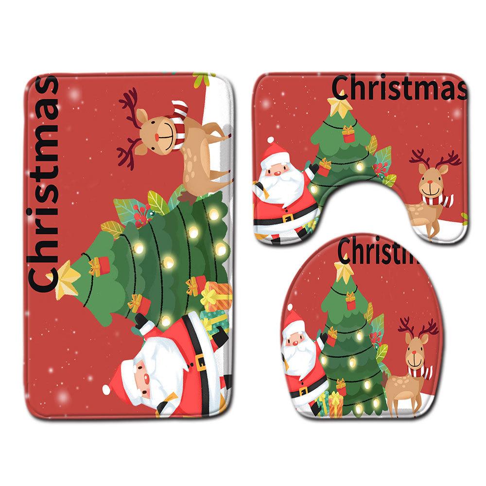 Christmas Bathroom Floor Mat Toilet Three-Piece Set