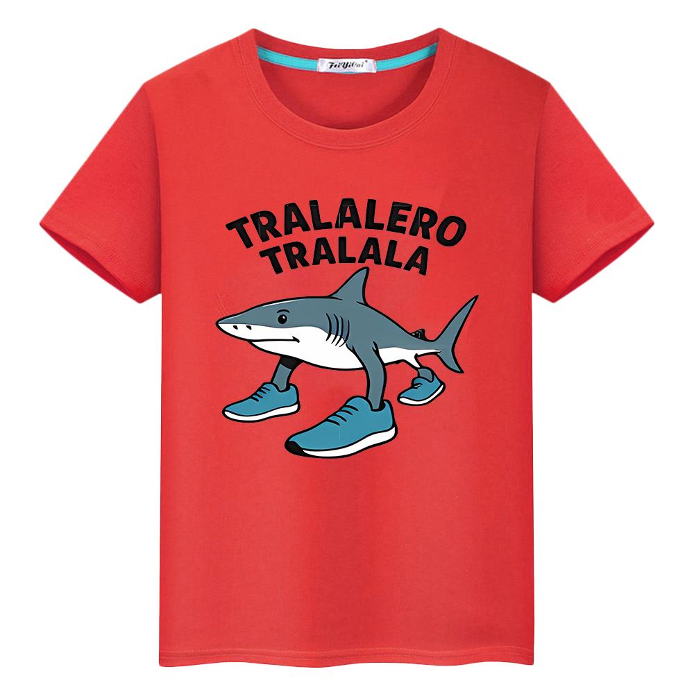 

tralalero tralala Принт 100%Хлопок футболка для детей мальчик 10 лет Каваий Футболки y2k аниме Топы Милая Короткая гордость футболка одежда для девочек 150 красный