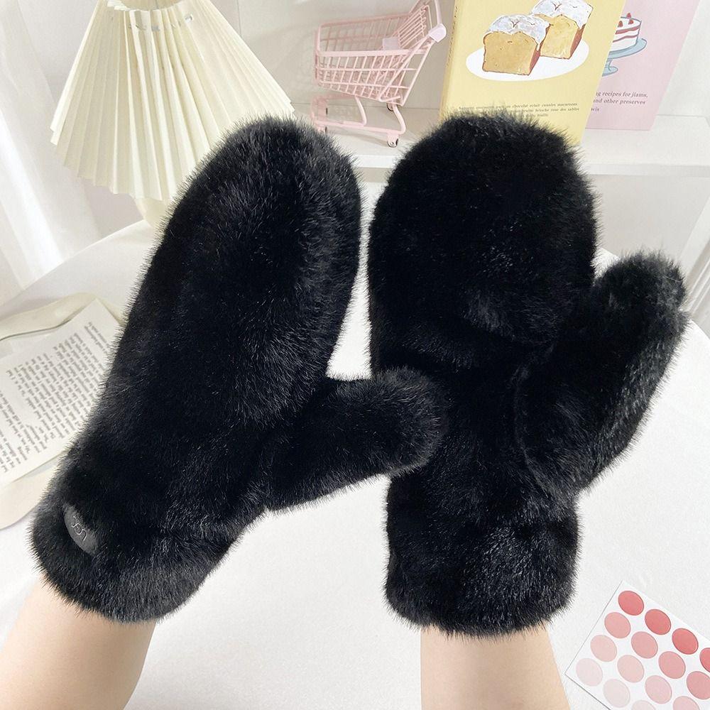 Warm Winter Plush Gloves Velvet Windproof Gloves New Solid Color  Gloves  Women