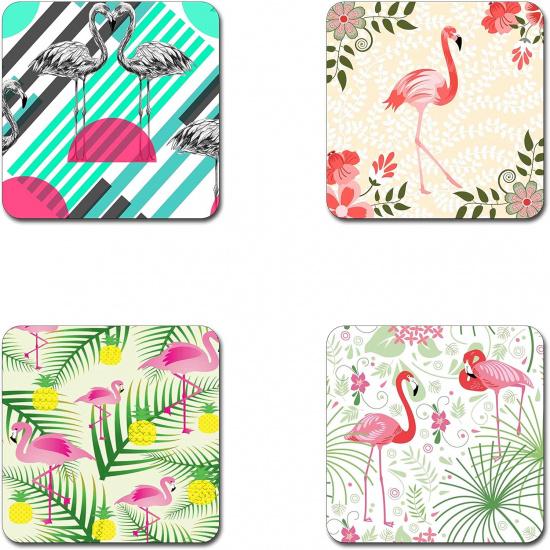 Summer Beach Pattern Square Coaster Set - Made of Recycled Rubber - Set of 4 … Beautiful Flamingos Beaut