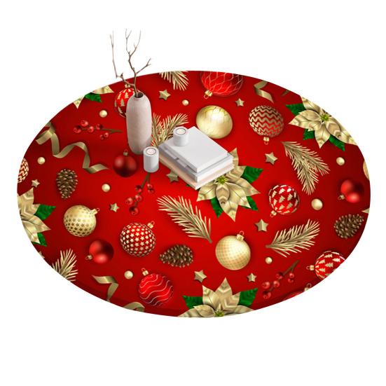 Fitted Christmas Round Tablecloth Holiday Snowflakes Table Cover with Elastic Edge Water-Resistant Christmas Tree Table Cover for Round Tables Dinner