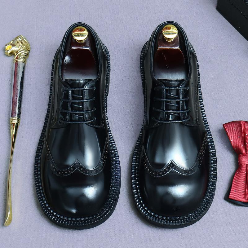 

Глянцевые деловые повседневные кожаные туфли мужские из натуральной кожи с большой головой кожаные туфли с круглым носком из коровьей кожи британские универсальные 46 чёрный