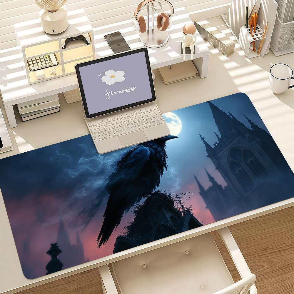Gothic Raven And Moonlit Night Mouse Pad Anti Slip Rubber Edge Locked Thickened Laptop Gaming Desk Mat