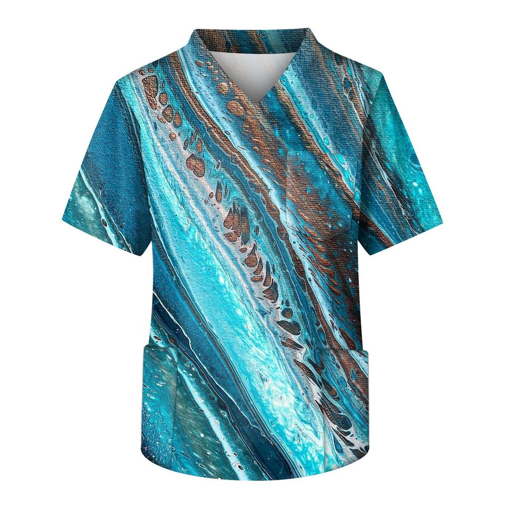 Men's Short Sleeve V Neck  Print Chest Pocket Carer Top