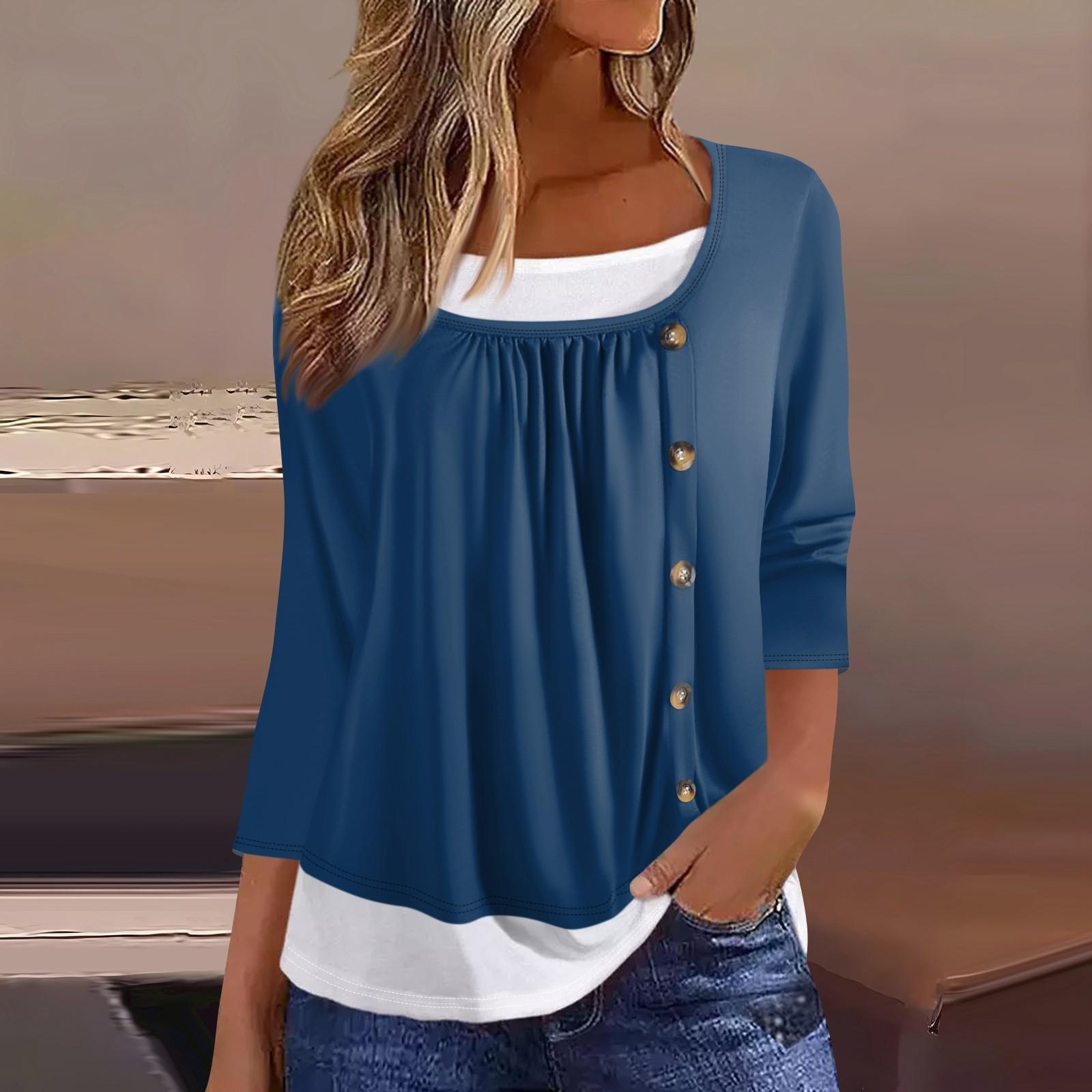 

Жіноча футболка з принтом і рукавами 3/4, підроблені двійки, щоденна мода на вихідні, базовий звичайний топ XXL