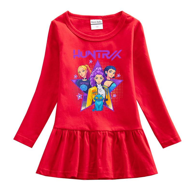 Girls Kpop Rumi Zoey Mira Hunters Print Regular Pleat Mesh Dress