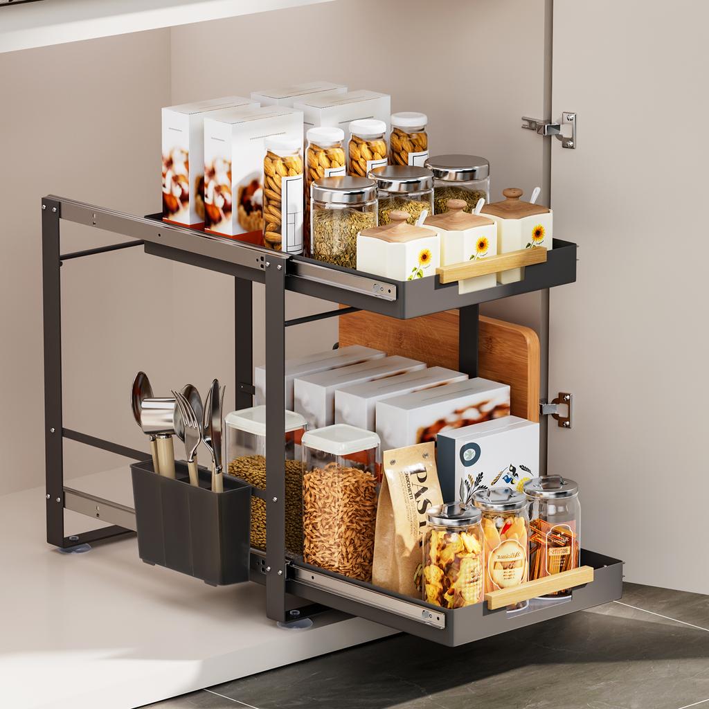 Door-Shaped Gold Double-Layer Pull-Out Storage Rack