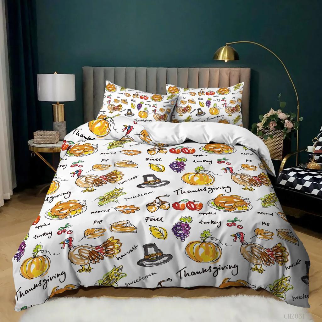 Pumpkin Duvet Cover Set Pumpkin Harvesting Holiday Halloween Thanksgiving Theme Bedding Set Microfiber Queen Size Quilt Cover