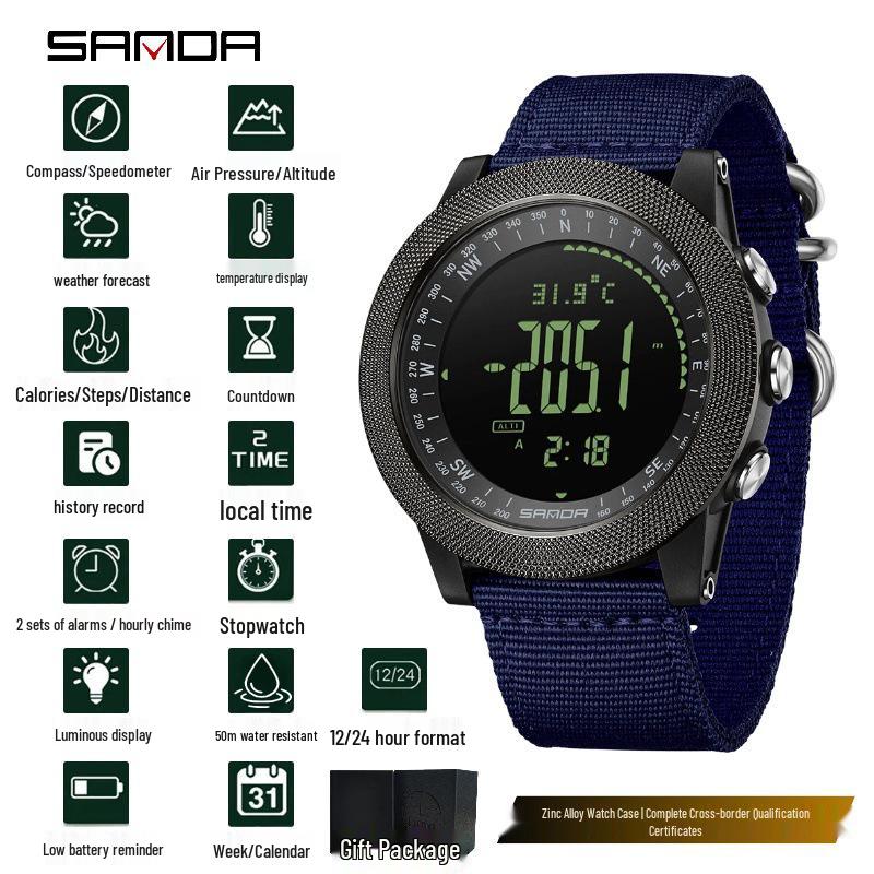 Sanda Multifunctional Sports Watch: Air Pressure, Temperature, Altitude, Weather Forecast, Compass, Pedometer, Luminous Display.