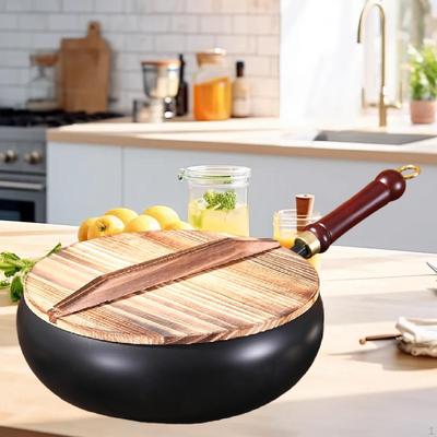 Patelnia Wok 9,45" do Smażenia Bez Powłoki Wielofunkcyjna Drewniana Rączka Garnek do Gotowania Naczynia Kuchenne do Domowej Kuchni