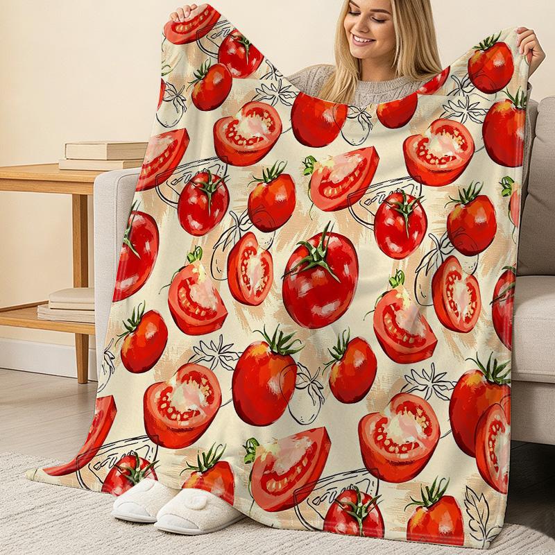 Tomato Series Plush Flannel Throw Blanket Soft, Cozy, Machine Washable, Warm for Home, Sofa Naps, Office Lunch Breaks, Halloween & Christmas