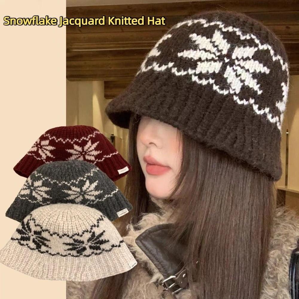 Printed Snowflake Jacquard Knitted Hat Warm Printing Knit Cap Jacquard Pattern Beanies  Autumn