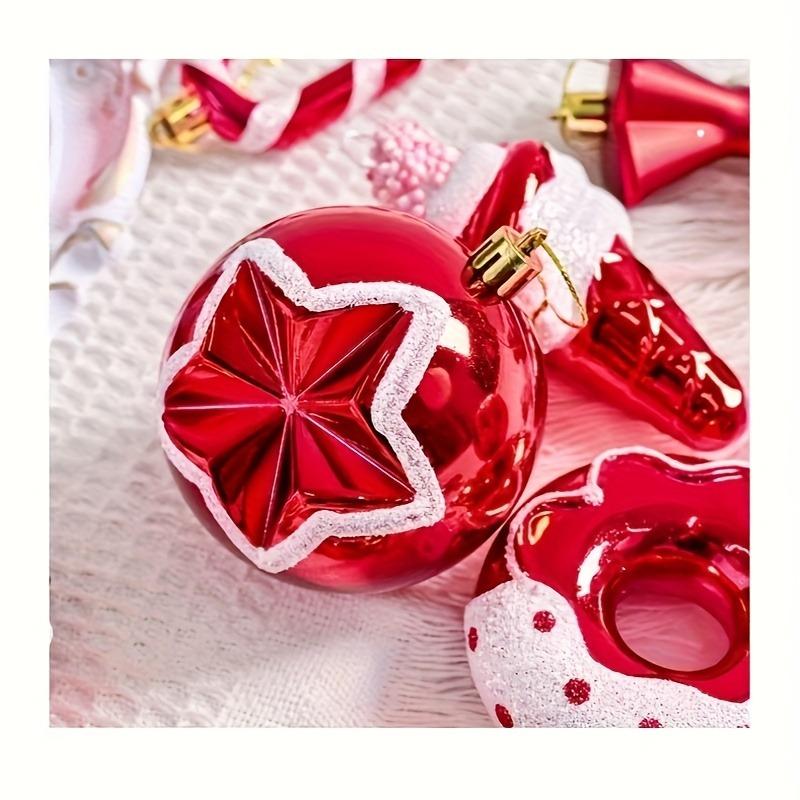 78pcs Christmas Ball Mix Decoration Set Shatterproof Plastic Painted Christmas Hat Cane Christmas Elements Hanging Xmas Ornament
