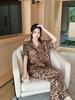 Summer ice silk pajamas new sweet short-sleeved trousers ice silk pajamas three-piece set leopard print sexy loungewear