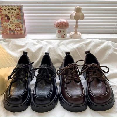 2025Scarpe da Donna Stile Britannico Scarpe in Pelle Piccole Punta Rotonda Suola Spessa Scarpe Mary Jane Scarpe Singole Casual da Donna Mocassini Stringati